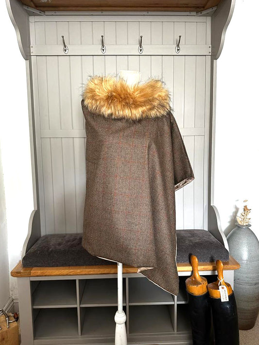 Tan and Orange Check Tweed Cape