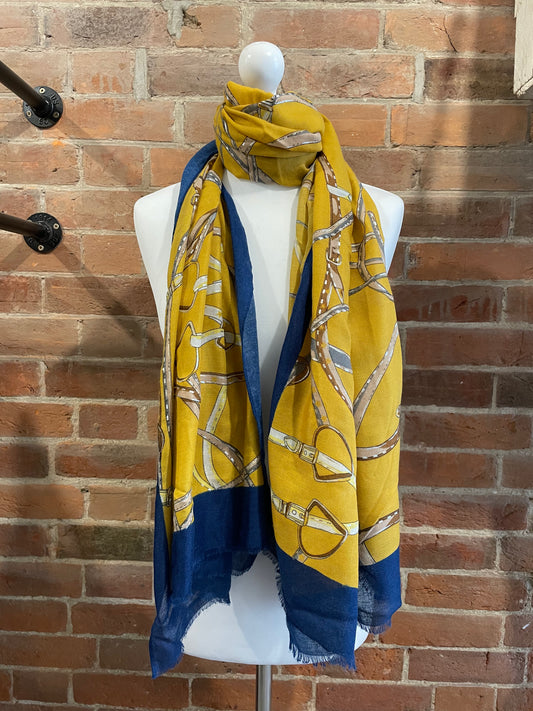 The tack room scarf - yellow and navy print